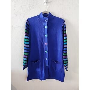 Bob Mackie Blue Striped Artsy Art Deco Cardigan Sweater Jacket Dress NWT Small